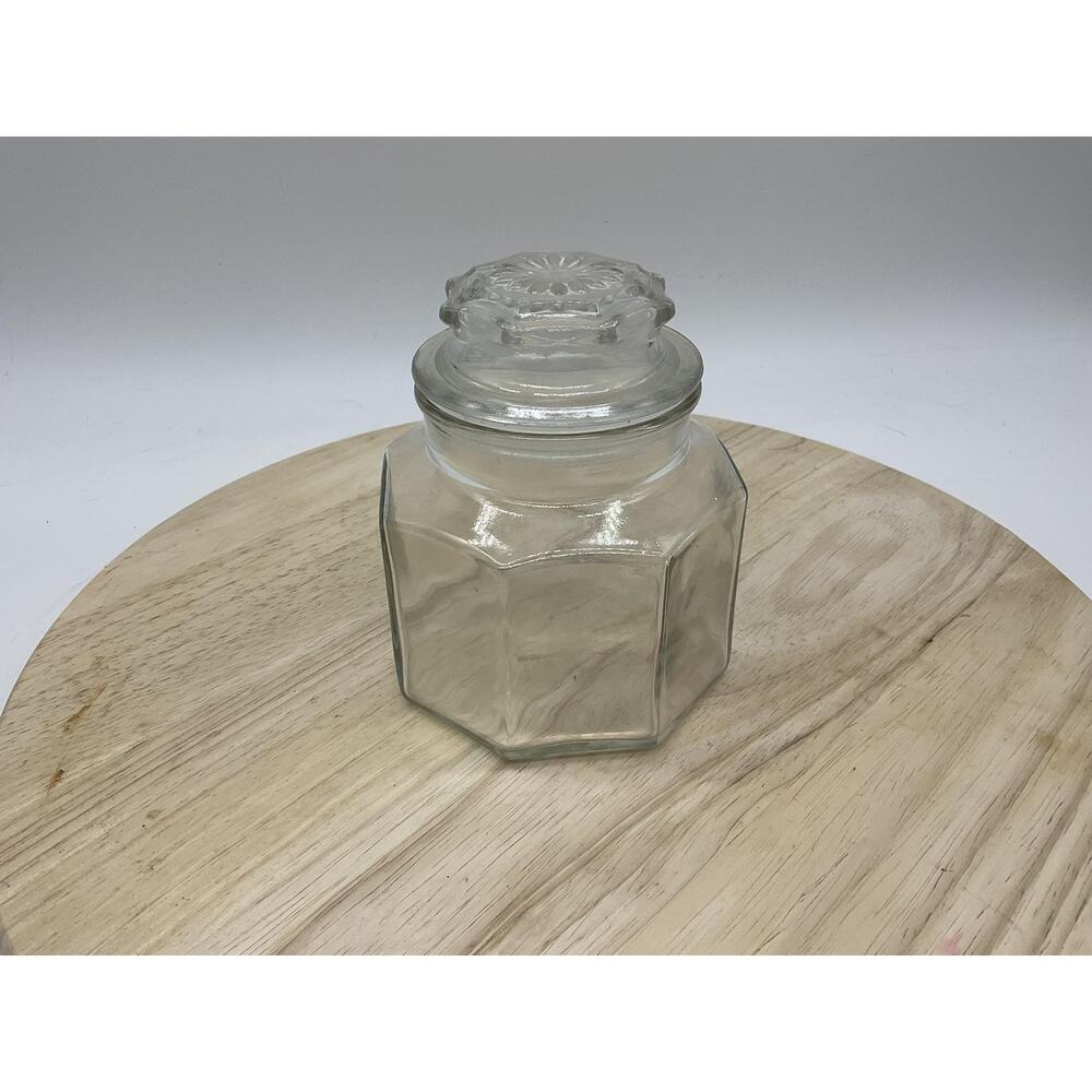 Clear Glass Kitchen Canister Jar With Lid‎ Hexagon Faceted Storage Container